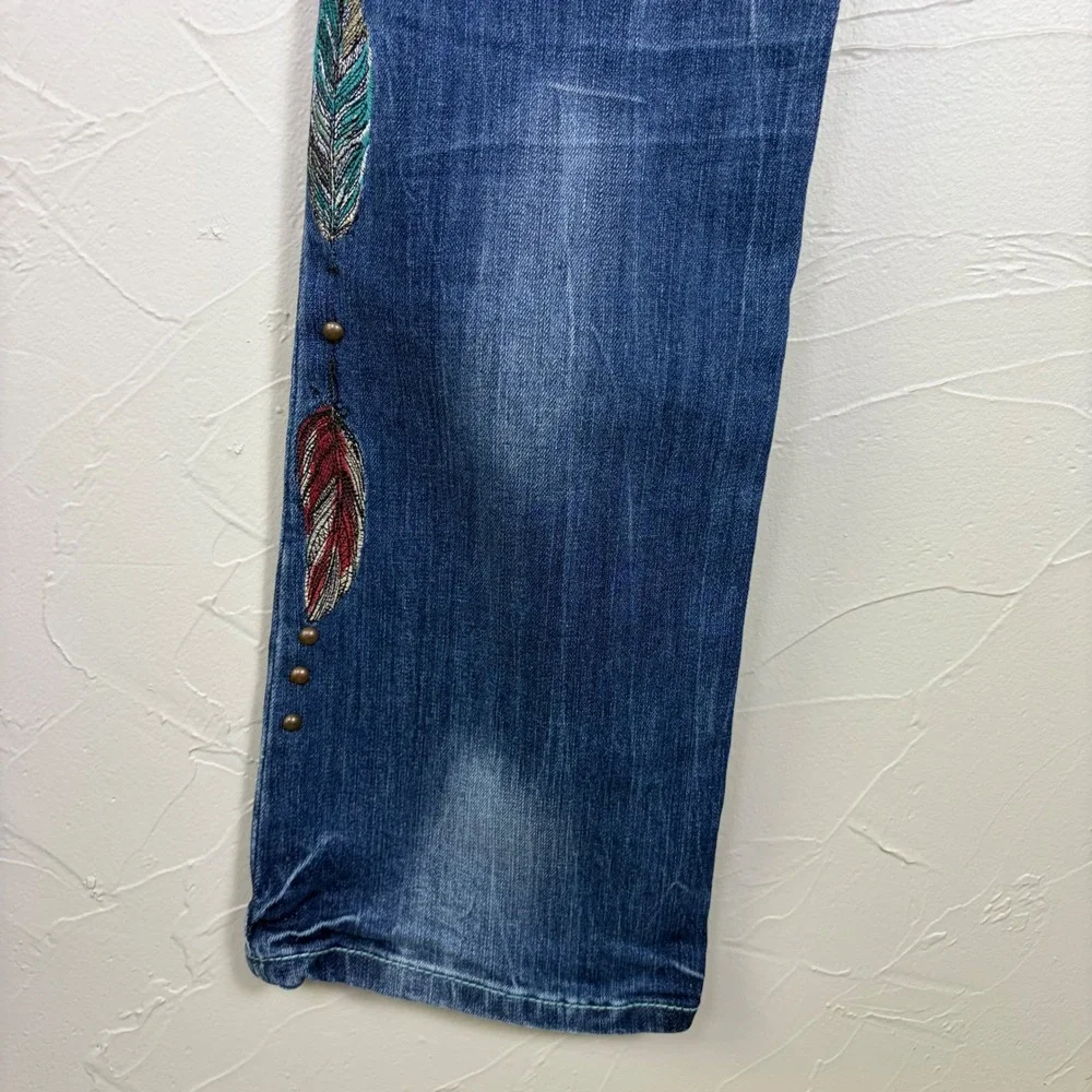 Cowgirl Tuff Bootcut Jeans Blue Feather Embroidered Western Rodeo W28 L32 JBVWGS - Picture 9 of 16
